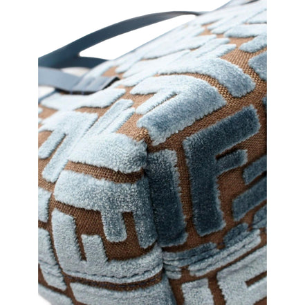 Fendi Mini Roll FF Shopping Tote Blue Brown Chenille Small Handbag available at Queen Bee of Beverly Hills