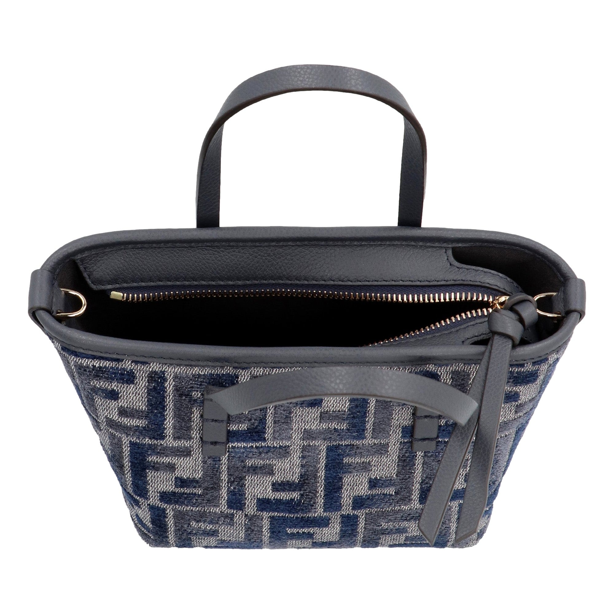 Fendi Mini Roll FF Shopping Tote Blue Gray Chenille Small Handbag available at Queen Bee of Beverly Hills