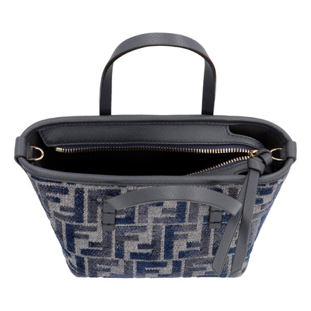 Fendi Mini Roll FF Shopping Tote Blue Gray Chenille Small Handbag available at Queen Bee of Beverly Hills