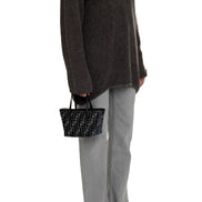Fendi Mini Roll FF Shopping Tote Blue Gray Chenille Small Handbag available at Queen Bee of Beverly Hills
