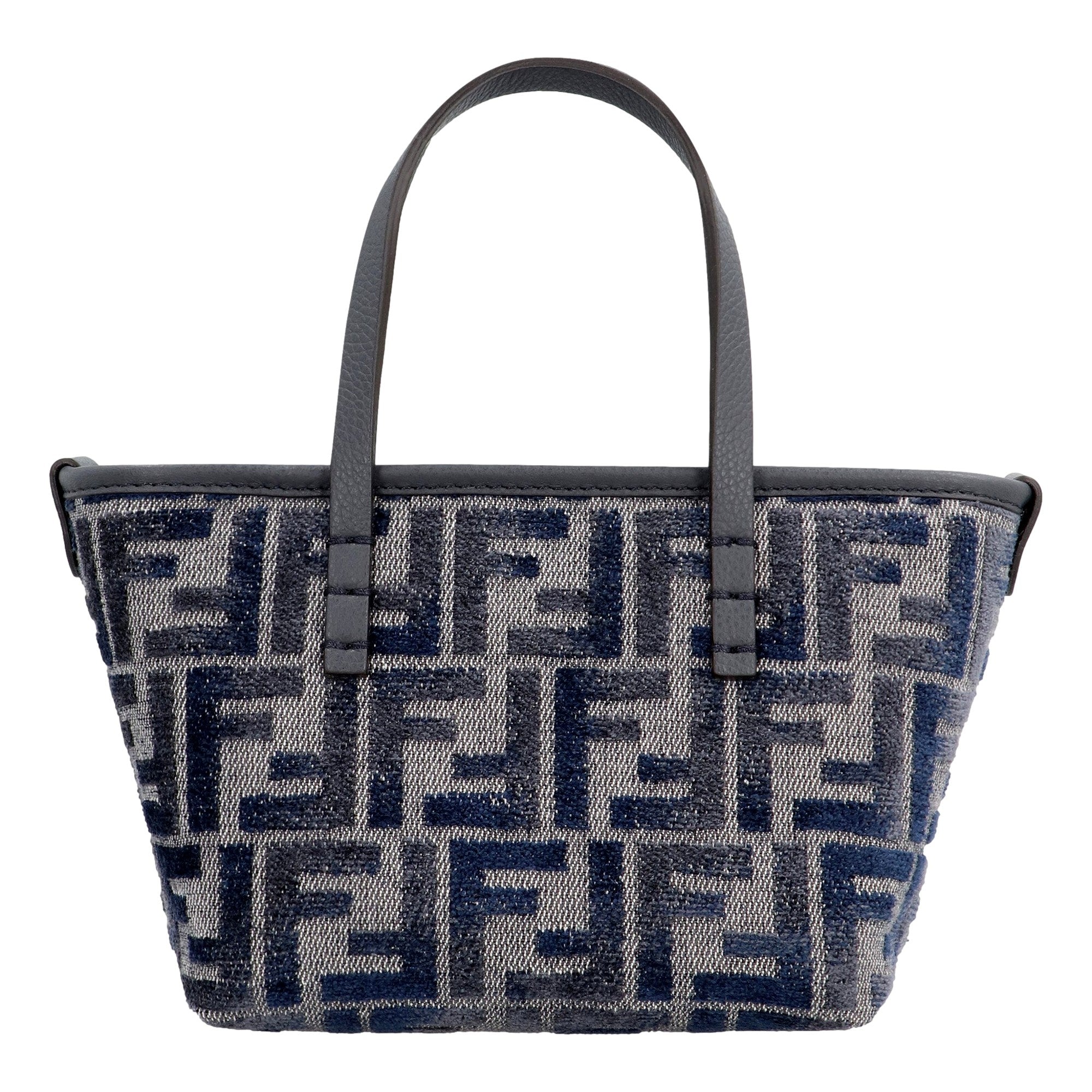 Fendi Mini Roll FF Shopping Tote Blue Gray Chenille Small Handbag available at Queen Bee of Beverly Hills
