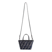 Fendi Mini Roll FF Shopping Tote Blue Gray Chenille Small Handbag available at Queen Bee of Beverly Hills