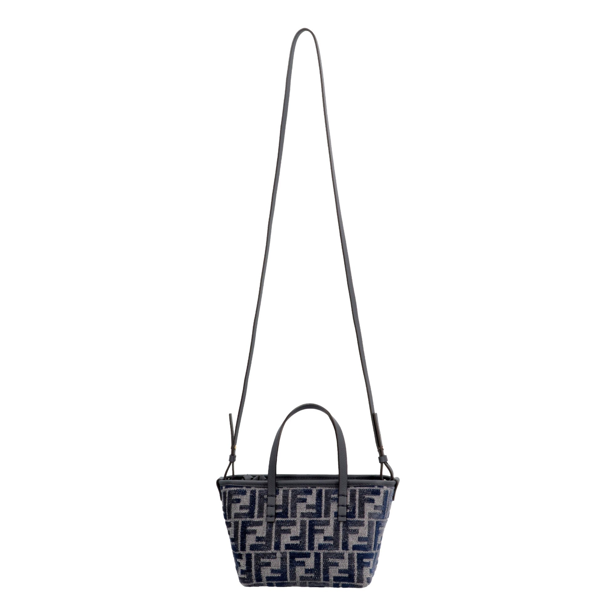 Fendi Mini Roll FF Shopping Tote Blue Gray Chenille Small Handbag available at Queen Bee of Beverly Hills