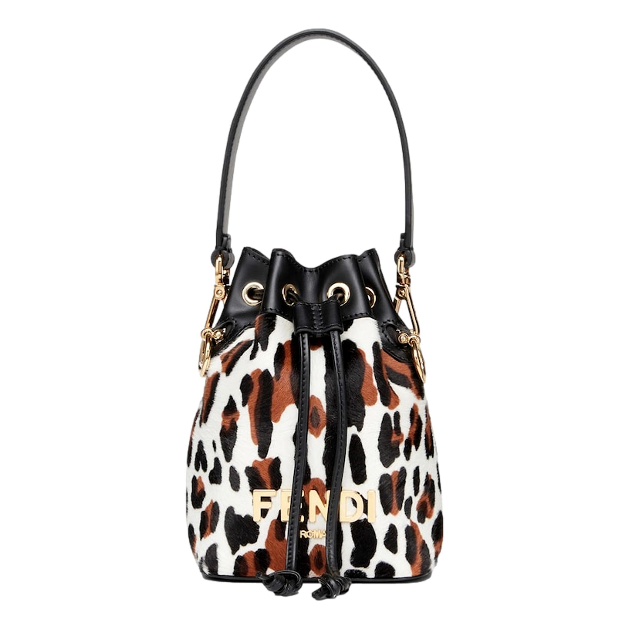 Fendi Mon Tresor Animal Print Sheepskin Mini Crossbody Bucket Bag available at Queen Bee of Beverly Hills