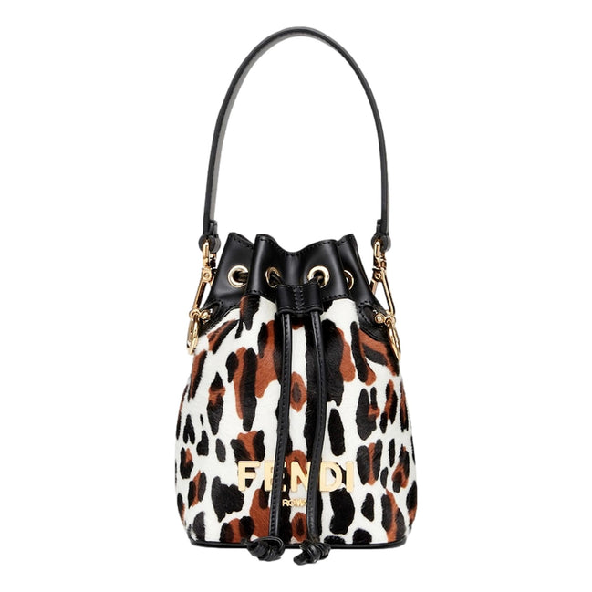 Fendi Mon Tresor Animal Print Sheepskin Mini Crossbody Bucket Bag available at Queen Bee of Beverly Hills