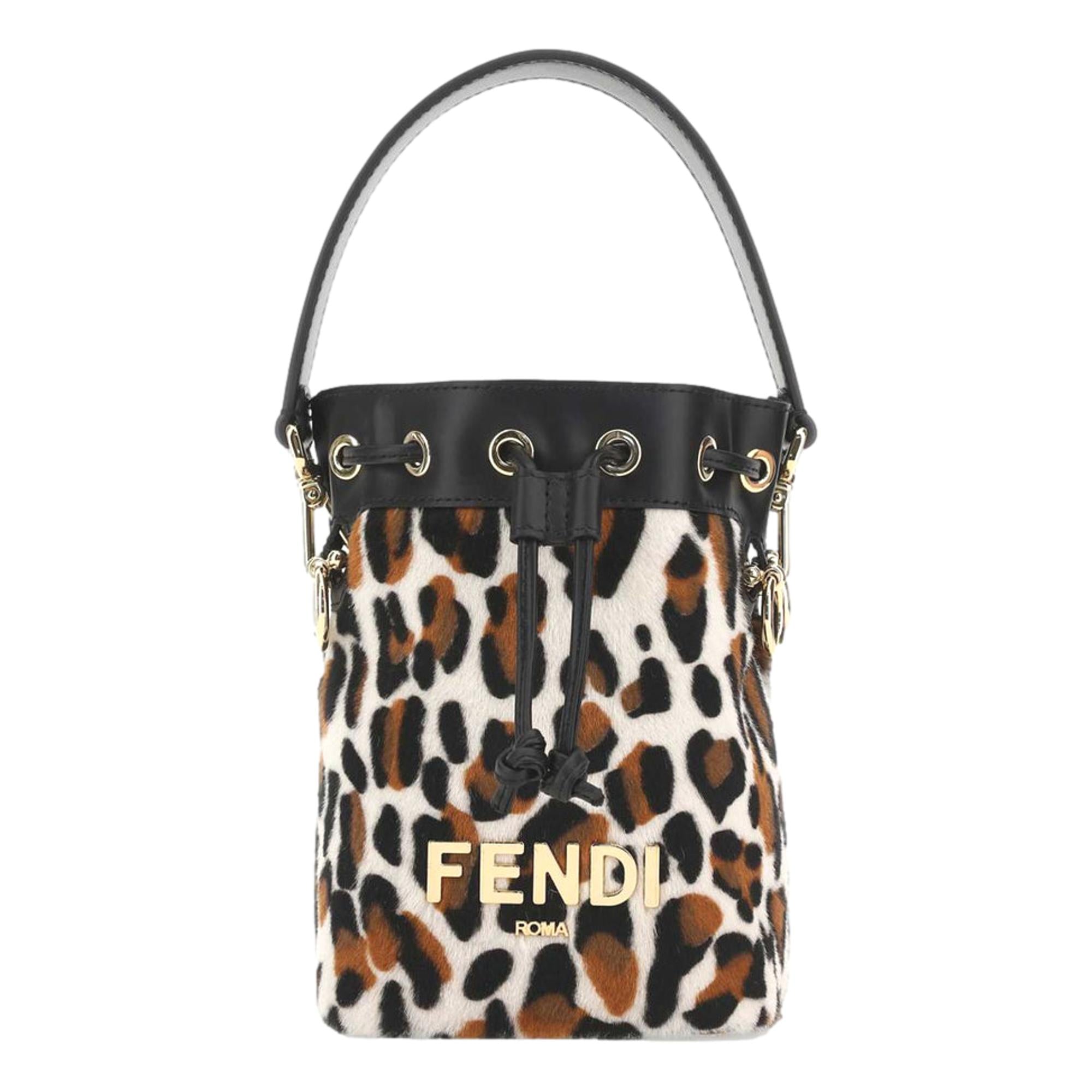 Fendi Mon Tresor Animal Print Sheepskin Mini Crossbody Bucket Bag available at Queen Bee of Beverly Hills