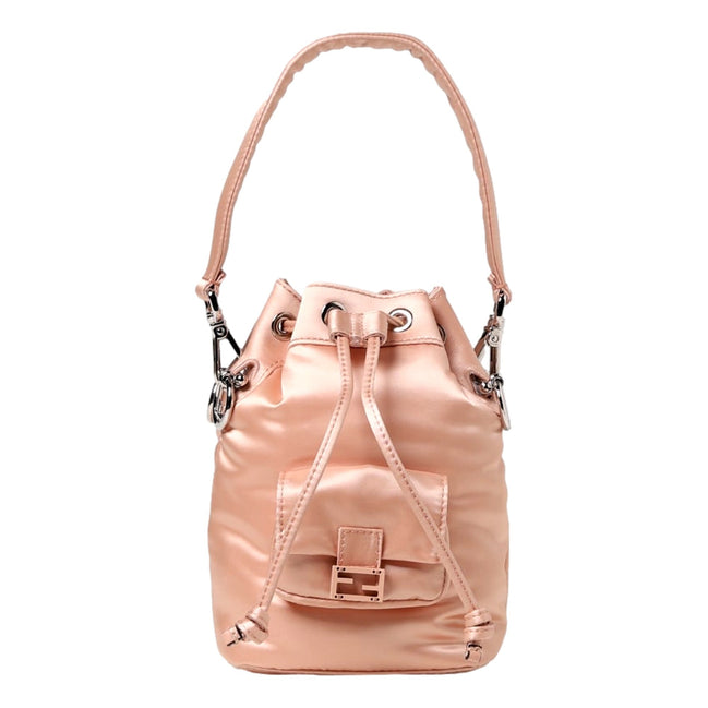 Fendi Mon Tresor Baguette Baby Pink Nylon Bucket Mini Crossbody Bag available at Queen Bee of Beverly Hills