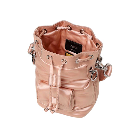 Fendi Mon Tresor Baguette Baby Pink Nylon Bucket Mini Crossbody Bag available at Queen Bee of Beverly Hills