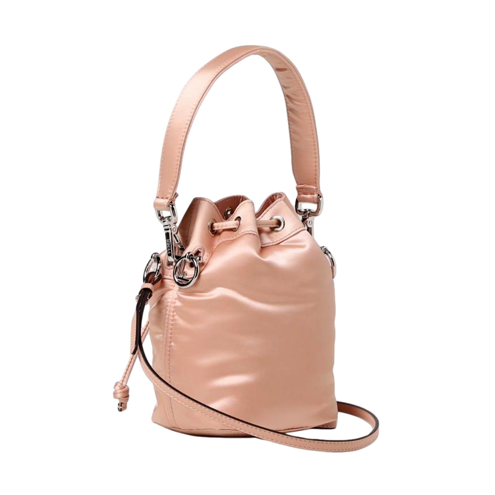 Fendi Mon Tresor Baguette Baby Pink Nylon Bucket Mini Crossbody Bag available at Queen Bee of Beverly Hills