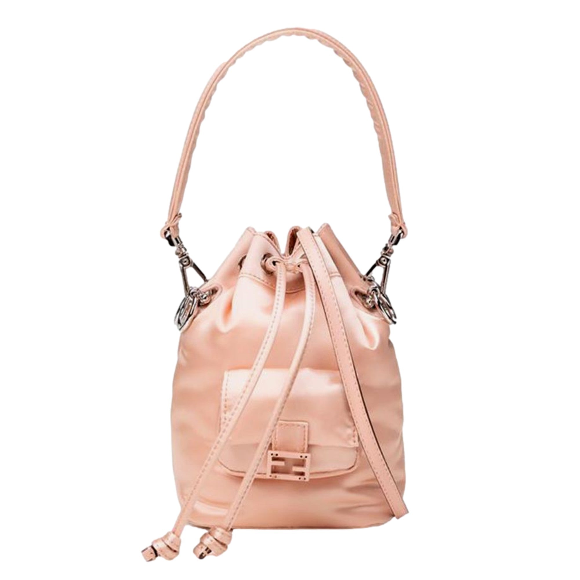 Fendi Mon Tresor Baguette Baby Pink Nylon Bucket Mini Crossbody Bag available at Queen Bee of Beverly Hills