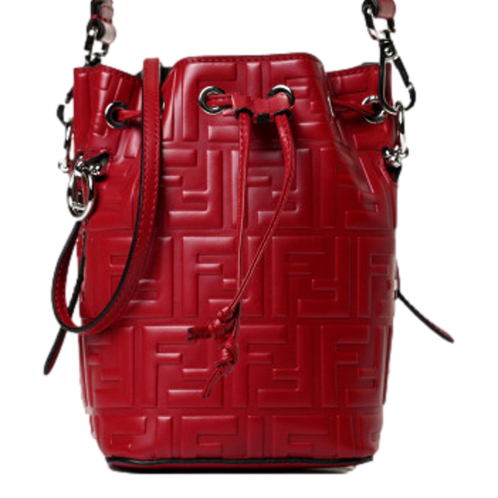 FENDI Mon Tresor Fragola Red Embossed Leather Mini Bucket Bag
