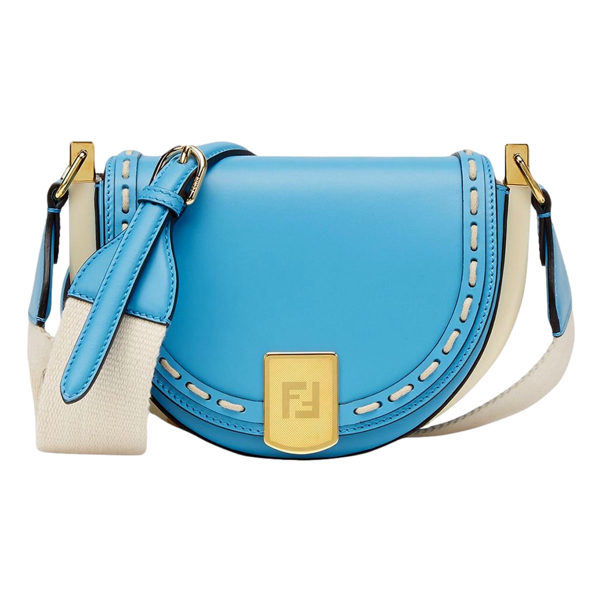 Fendi Moonlight Cyber Blue Leather Satchel Crossbody Bag available at Queen Bee of Beverly Hills