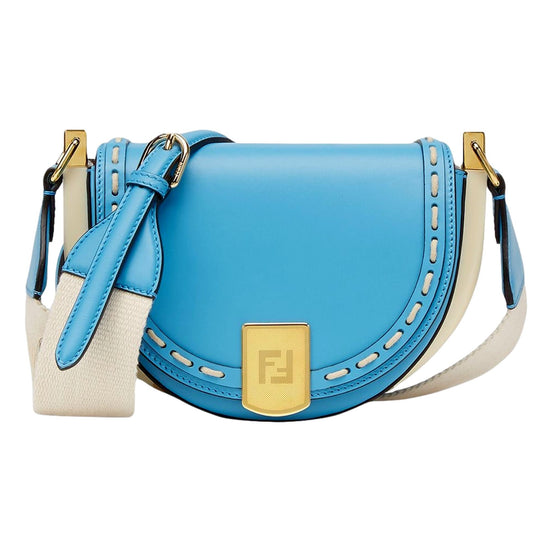 Fendi Moonlight Cyber Blue Leather Satchel Crossbody Bag available at Queen Bee of Beverly Hills