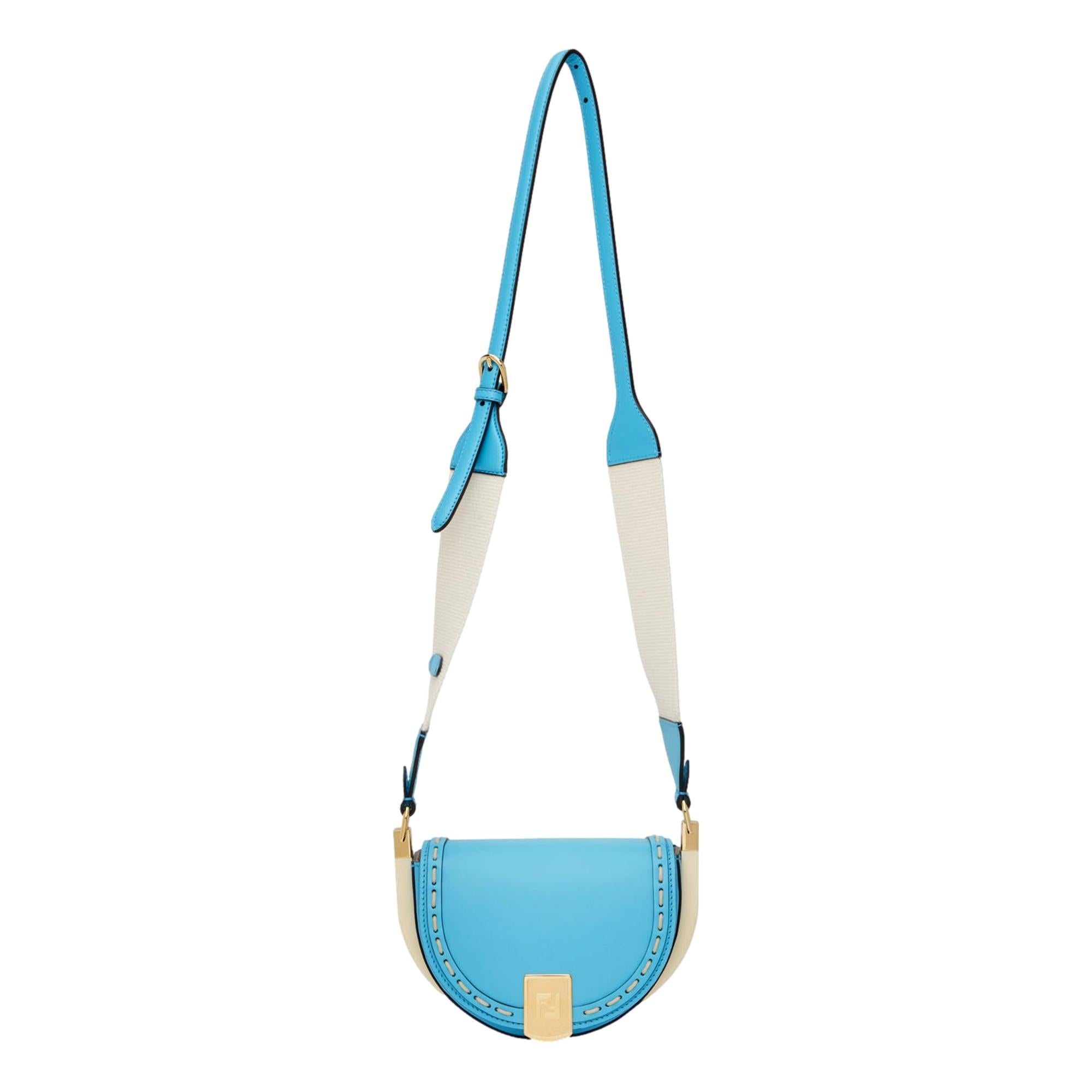 Fendi Moonlight Cyber Blue Leather Satchel Crossbody Bag available at Queen Bee of Beverly Hills
