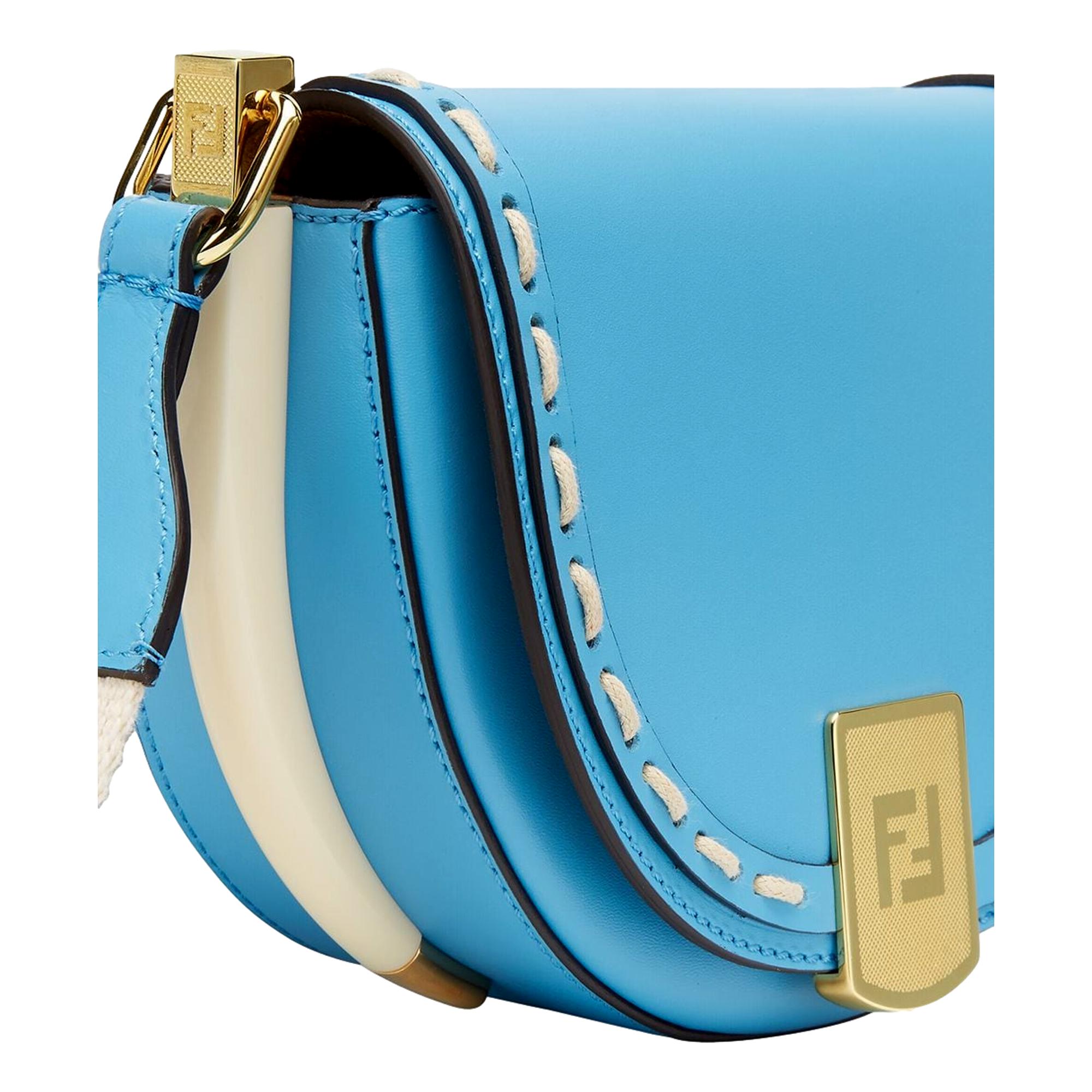 Fendi Moonlight Cyber Blue Leather Satchel Crossbody Bag available at Queen Bee of Beverly Hills