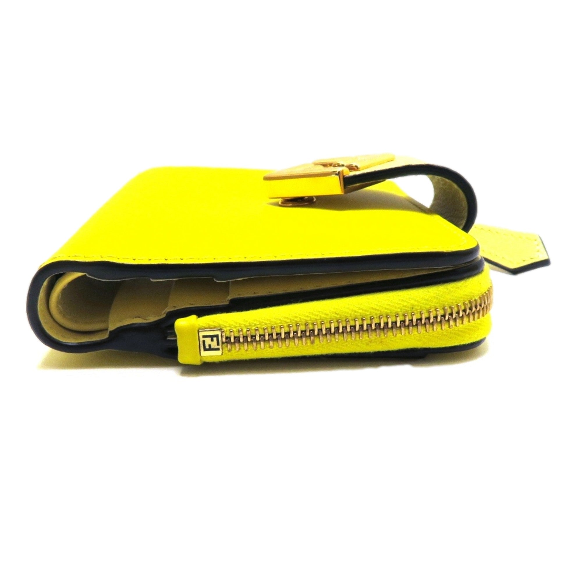 Fendi Diamonds Sorbetto Yellow Compact Zip Pocket Bifold Card Holder Wallet