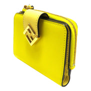 Fendi Diamonds Sorbetto Yellow Compact Zip Pocket Bifold Card Holder Wallet