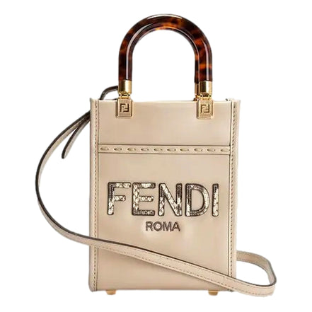 Fendi Nude Calfskin Snake Print Mini Sunshine Shopper Tote Crossbody Bag available at Queen Bee of Beverly Hills
