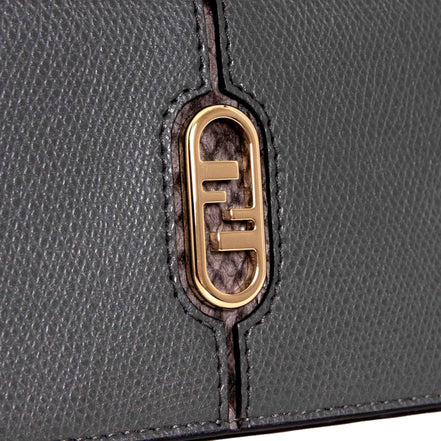 Fendi O'Lock Anthracite Gray and Python Print Leather Snap Continental Wallet available at Queen Bee of Beverly Hills