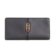 Fendi O'Lock Anthracite Gray and Python Print Leather Snap Continental Wallet available at Queen Bee of Beverly Hills