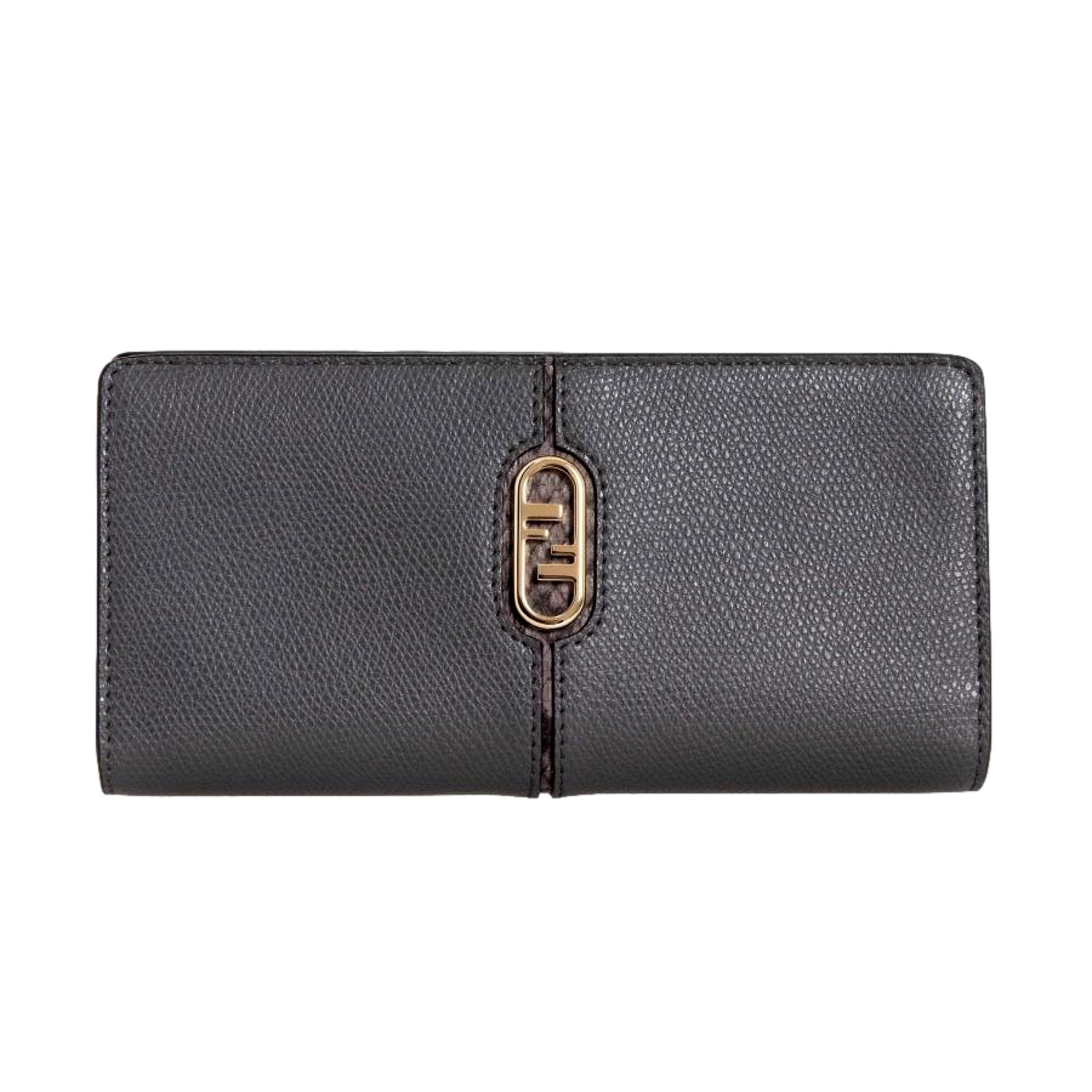 Fendi O'Lock Anthracite Gray and Python Print Leather Snap Continental Wallet available at Queen Bee of Beverly Hills