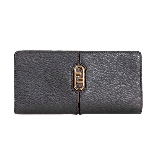 Fendi O'Lock Anthracite Gray and Python Print Leather Snap Continental Wallet available at Queen Bee of Beverly Hills
