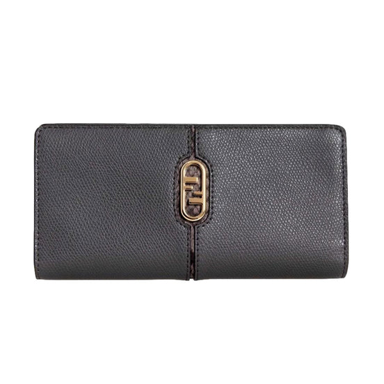Fendi O'Lock Anthracite Gray and Python Print Leather Snap Continental Wallet available at Queen Bee of Beverly Hills