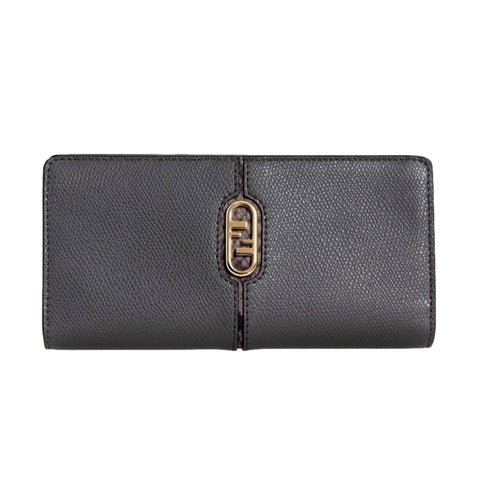 Fendi O'Lock Anthracite Gray and Python Print Leather Snap Continental Wallet available at Queen Bee of Beverly Hills