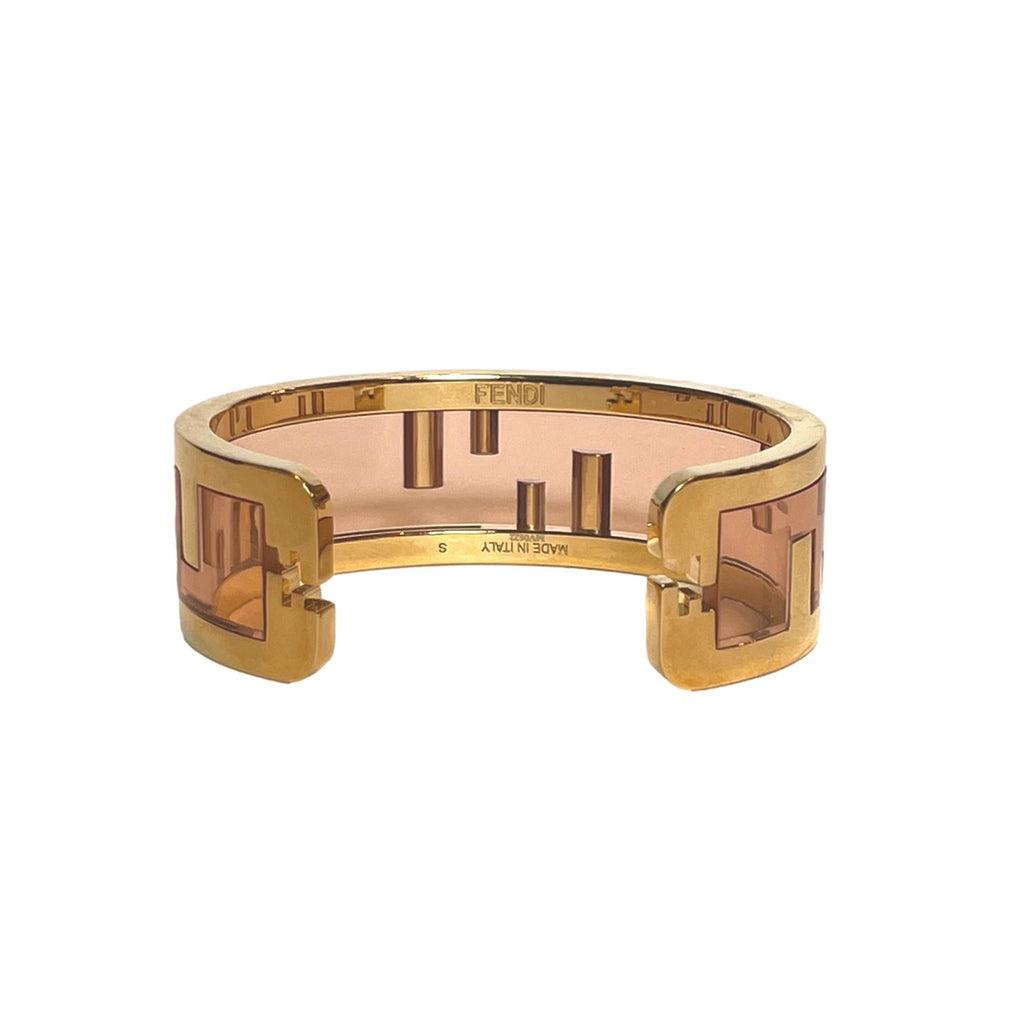 Fendi O'Lock Gold Metal and Dust Pink Small Bracelet at_Queen_Bee_of_Beverly_Hills