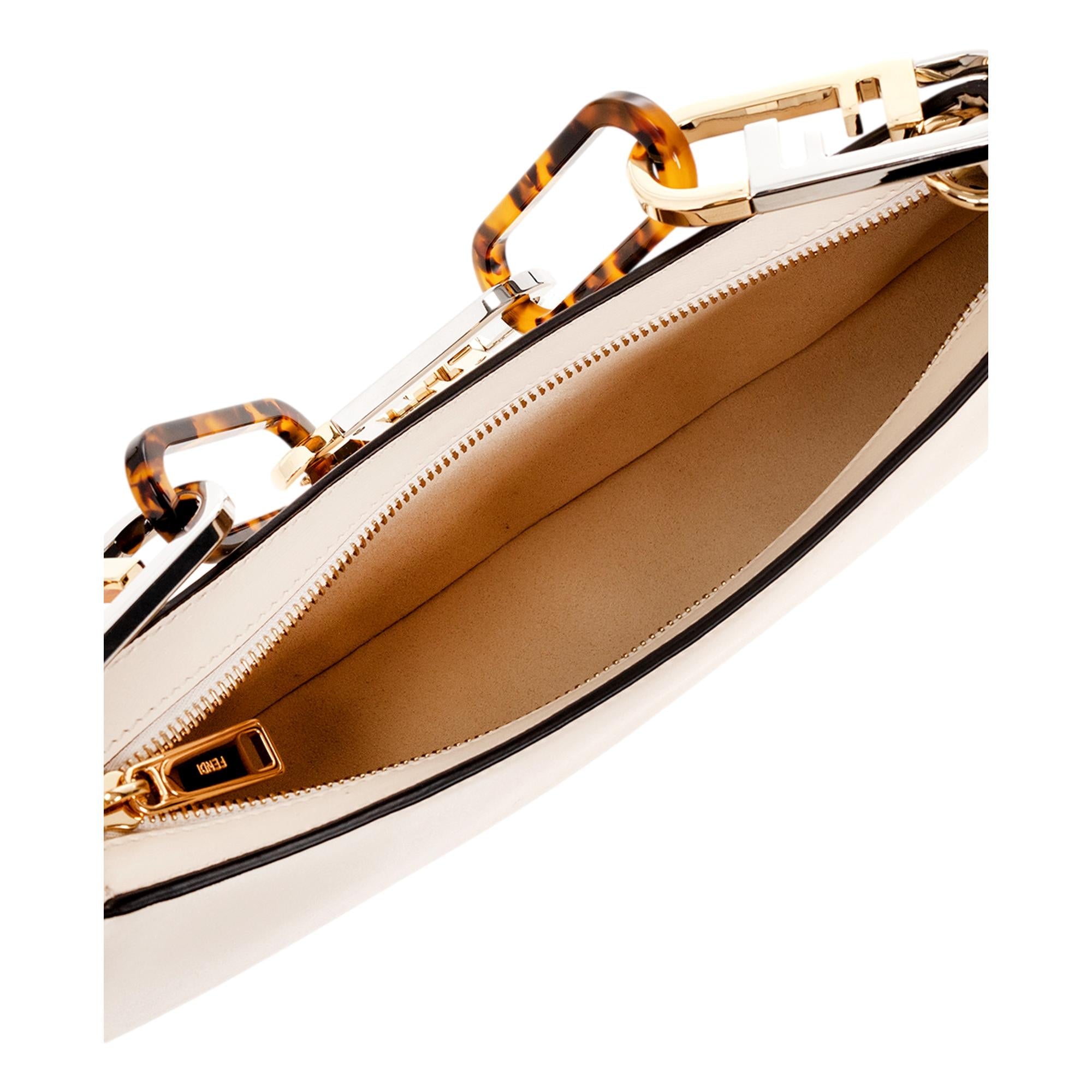 Fendi O'Lock Swing Ivory Calfskin Leather Shoulder Bag available at Queen Bee of Beverly Hills