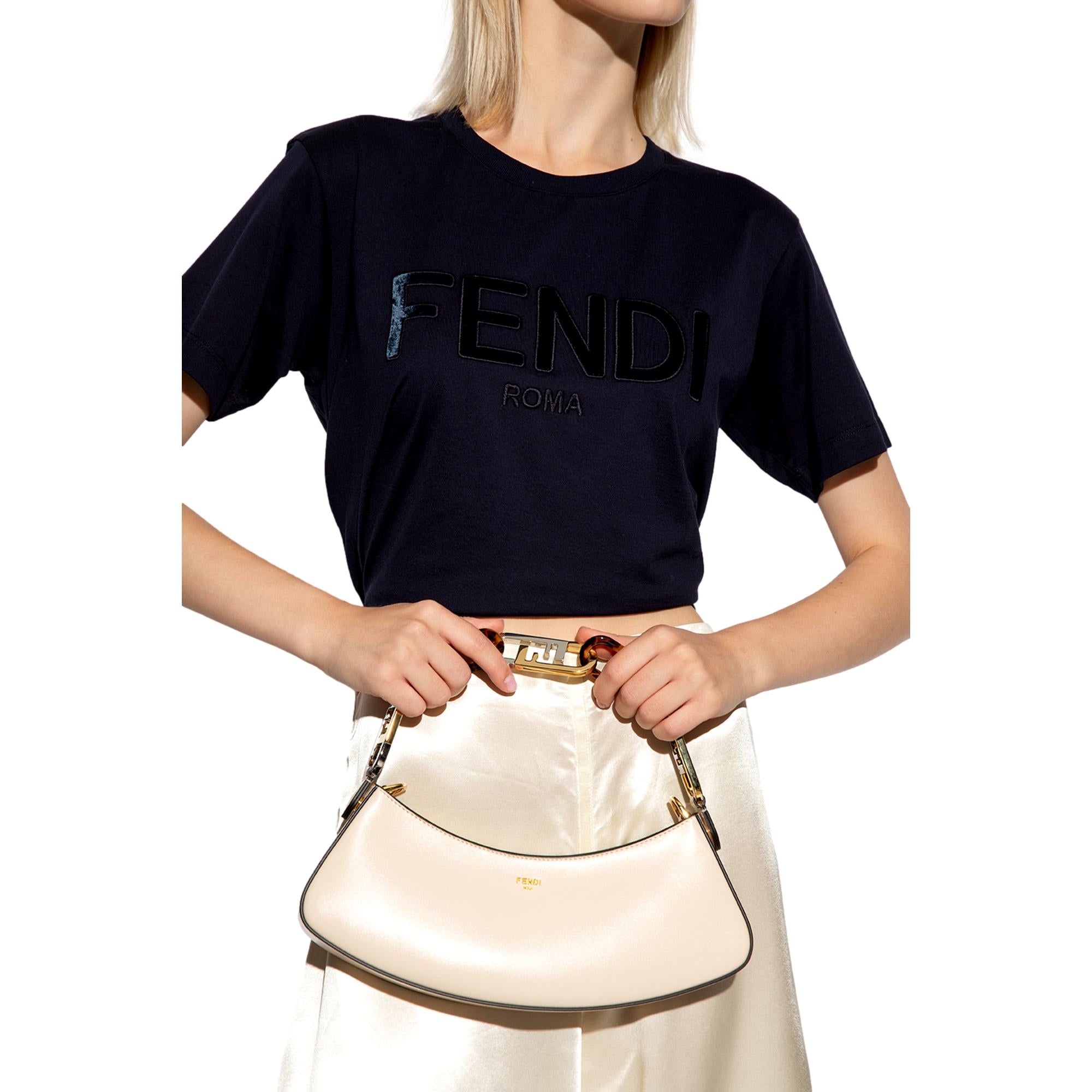 Fendi O'Lock Swing Ivory Calfskin Leather Shoulder Bag available at Queen Bee of Beverly Hills