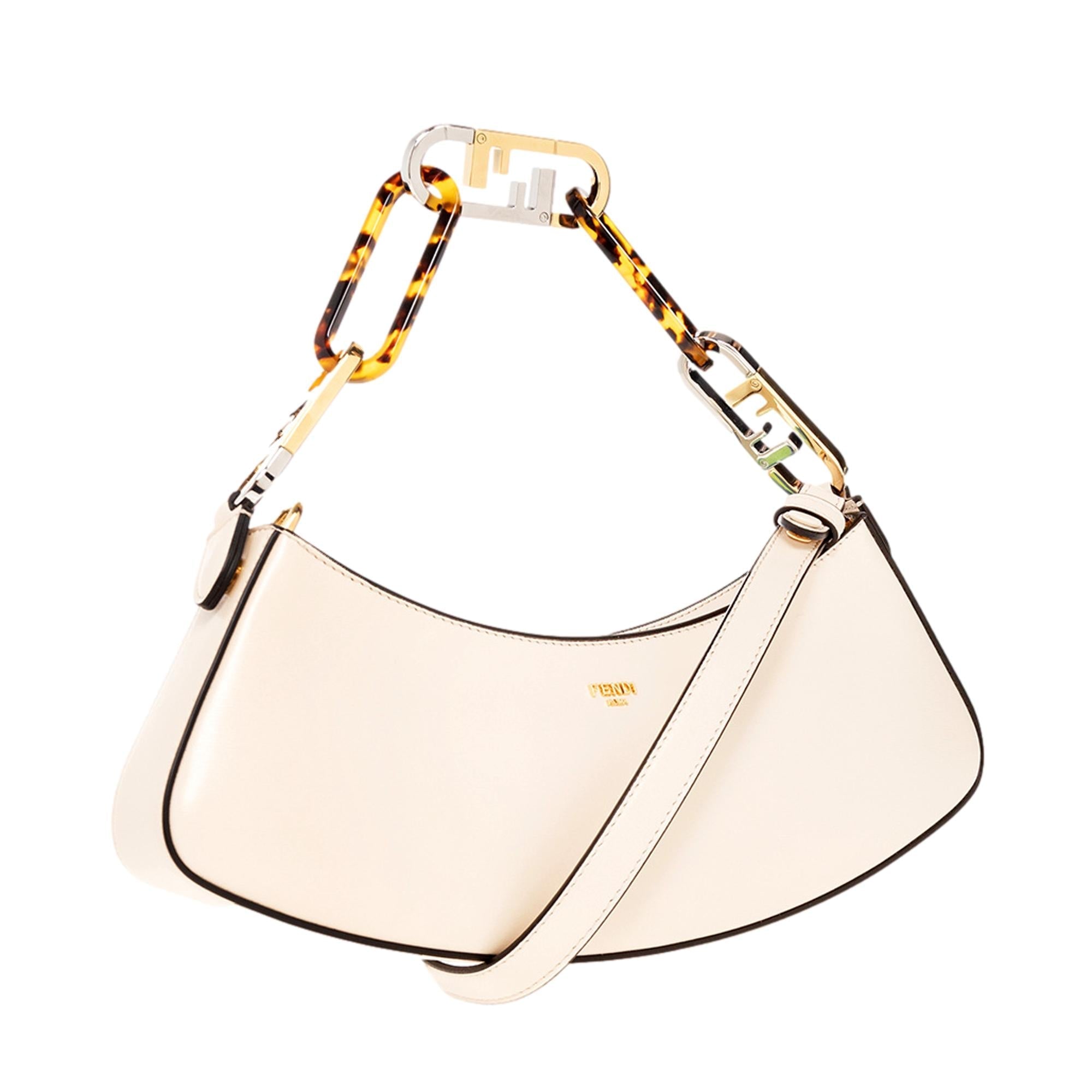 Fendi O'Lock Swing Ivory Calfskin Leather Shoulder Bag available at Queen Bee of Beverly Hills