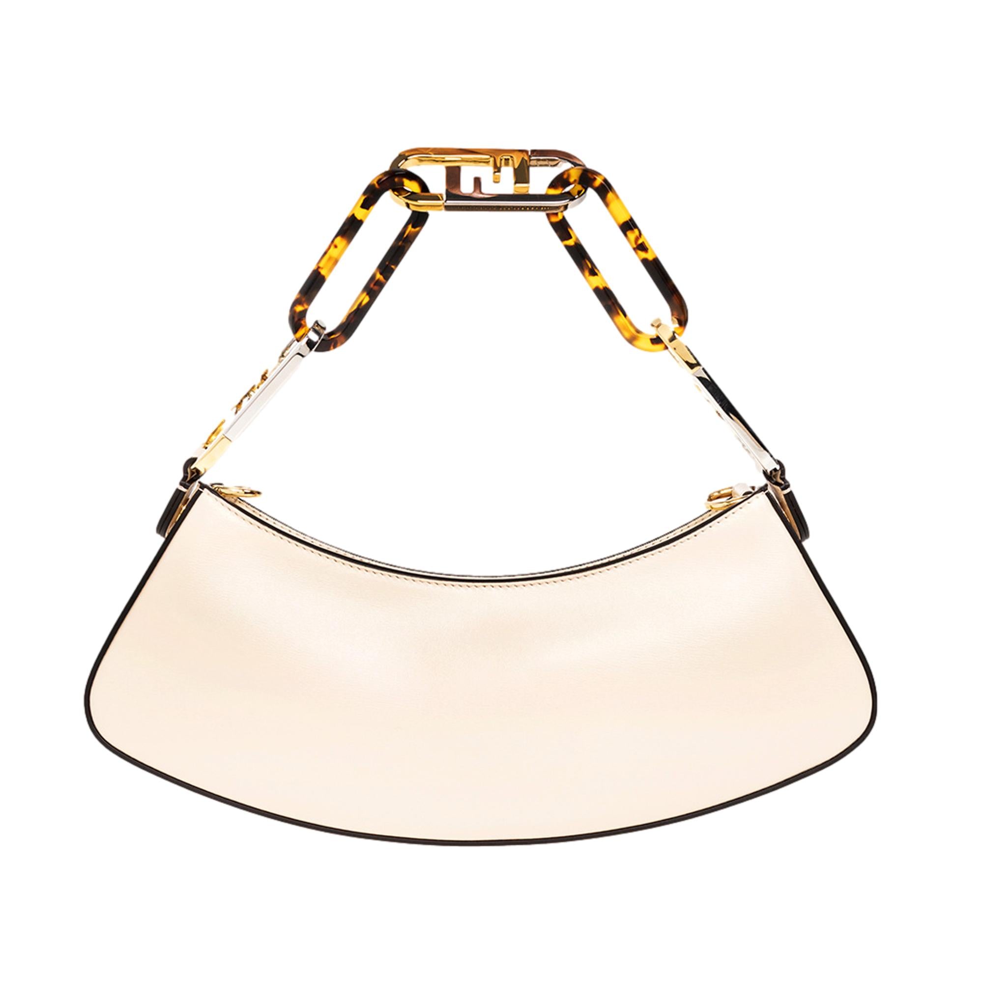Fendi O'Lock Swing Ivory Calfskin Leather Shoulder Bag available at Queen Bee of Beverly Hills
