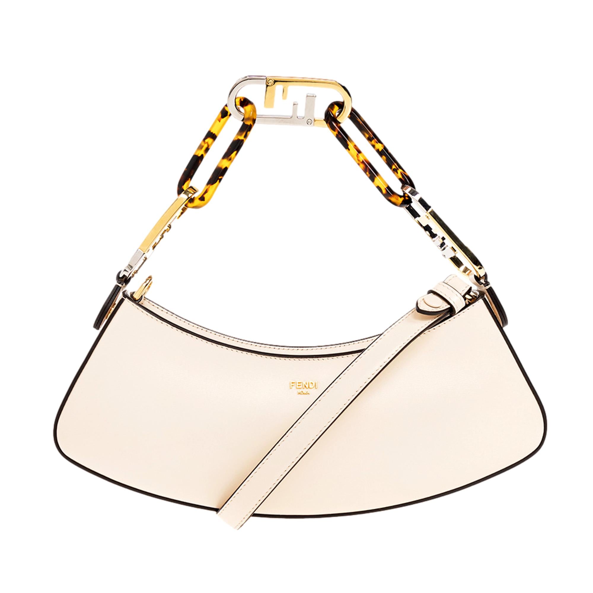 Fendi O'Lock Swing Ivory Calfskin Leather Shoulder Bag available at Queen Bee of Beverly Hills