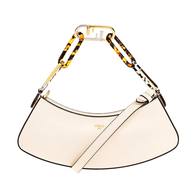 Fendi O'Lock Swing Ivory Calfskin Leather Shoulder Bag available at Queen Bee of Beverly Hills