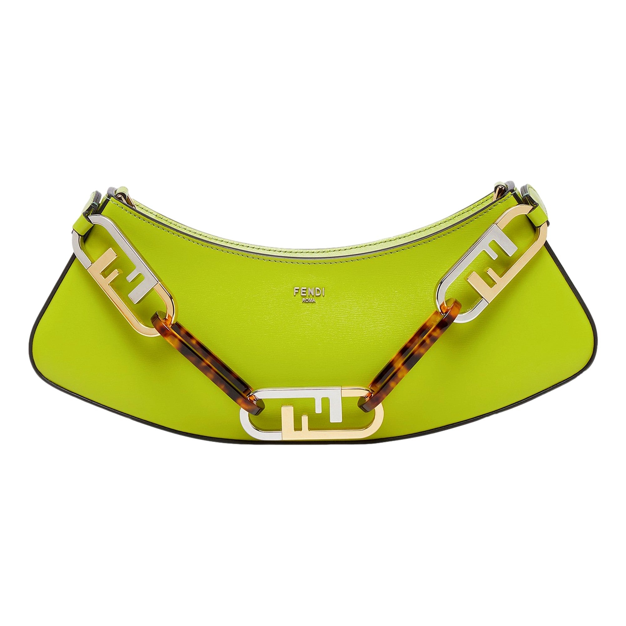 Fendi O'Lock Swing Wasabi Green Calf Leather Small Hobo Shoulder Bag available at Queen Bee of Beverly Hills