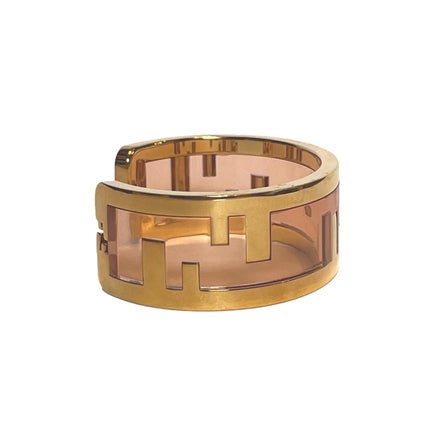 Fendi O'Lock Womens Gold Metal and Dust Pink Plexiglass Small Bracelet available at Queen Bee of Beverly Hills