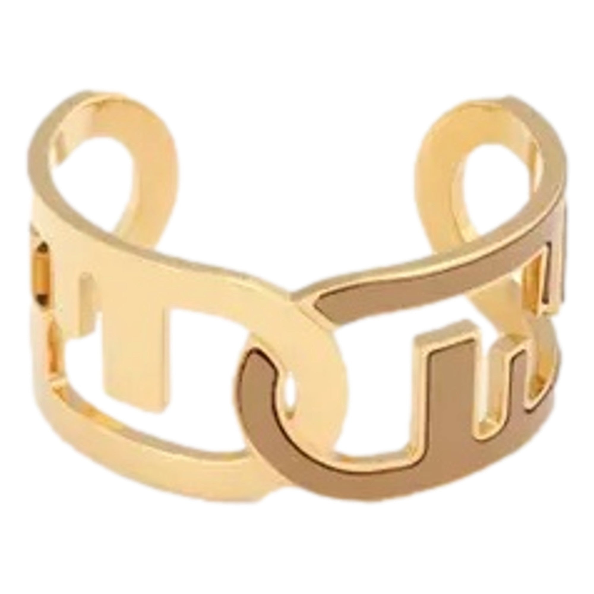 Fendi O’Lock Gold Tone Logo Cuff Bracelet with Bronze Enamel Detail