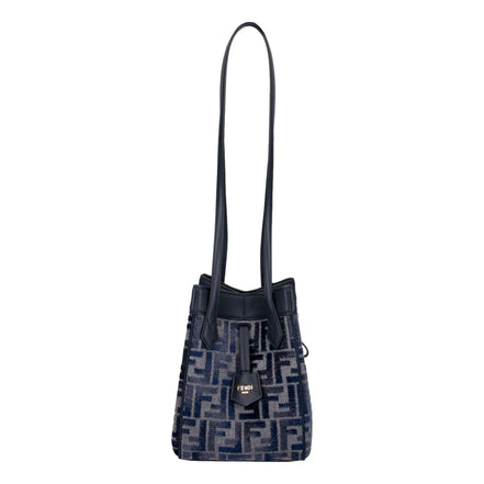Fendi FF Origami Mini Sac Jacquard Canvas Leather Blue Handbag