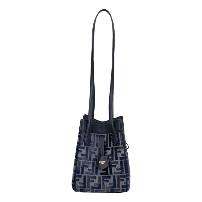 Fendi FF Origami Mini Sac Jacquard Canvas Leather Blue Handbag