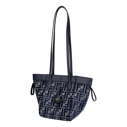 Fendi FF Origami Mini Sac Jacquard Canvas Leather Blue Handbag
