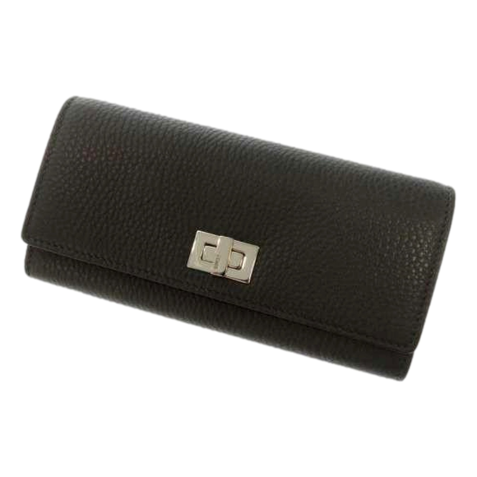 Fendi Peekaboo Turn Lock Black Grained Leather Continental Long Wallet sold at Queen Bee of Beverly Hills