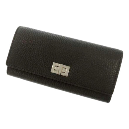 Fendi Peekaboo Turn Lock Black Grained Leather Continental Long Wallet sold at Queen Bee of Beverly Hills