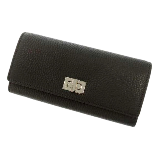 Fendi Peekaboo Turn Lock Black Grained Leather Continental Long Wallet sold at Queen Bee of Beverly Hills