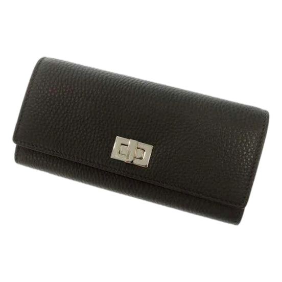 Fendi Peekaboo Turn Lock Black Grained Leather Continental Long Wallet sold at Queen Bee of Beverly Hills