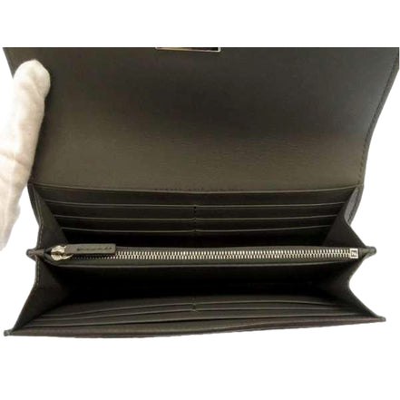 Fendi Peekaboo Turn Lock Black Grained Leather Continental Long Wallet sold at Queen Bee of Beverly Hills