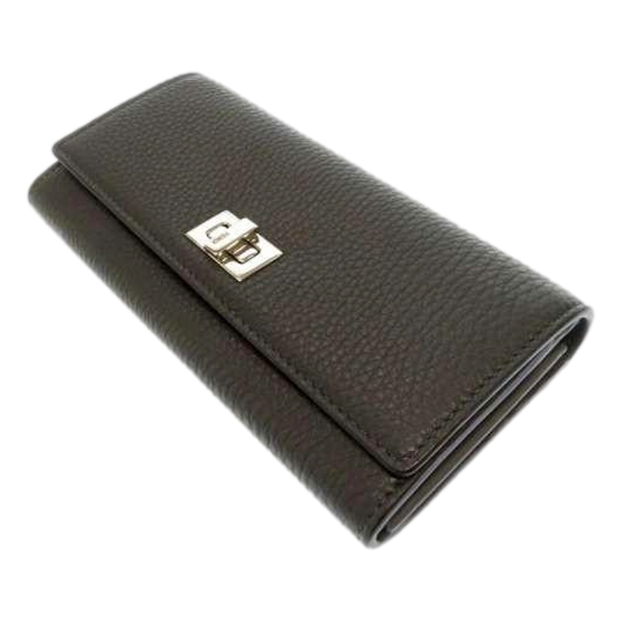 Fendi Peekaboo Turn Lock Black Grained Leather Continental Long Wallet sold at Queen Bee of Beverly Hills