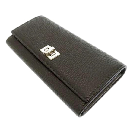 Fendi Peekaboo Turn Lock Black Grained Leather Continental Long Wallet sold at Queen Bee of Beverly Hills