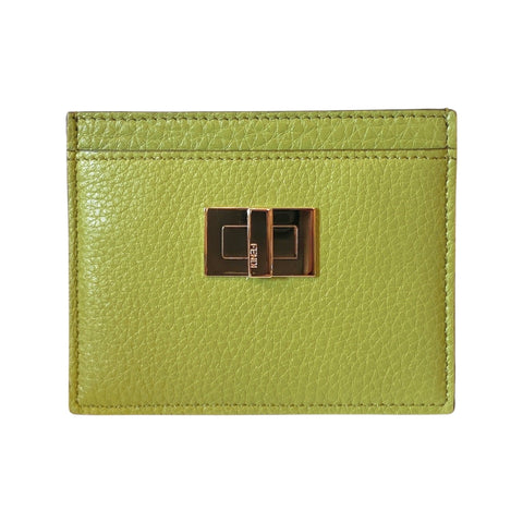 Fendi Peekaboo Green Grained Leather Card Case Wallet at_Queen_Bee_of_Beverly_Hills