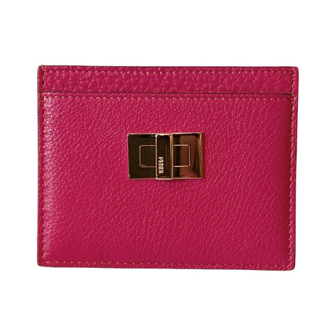 Fendi Peekaboo Magenta Grained Leather Card Case Wallet at_Queen_Bee_of_Beverly_Hills